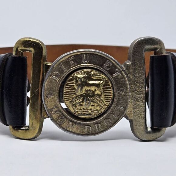 VINTAGE ROGER VAN S BRITISH MILITARY DIEU ET MON DROIT WOMENS BELT 1.6" WIDE 24" - Picture 2 of 7